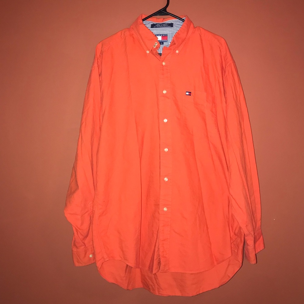 Tommy Hilfiger button up orange shirt
